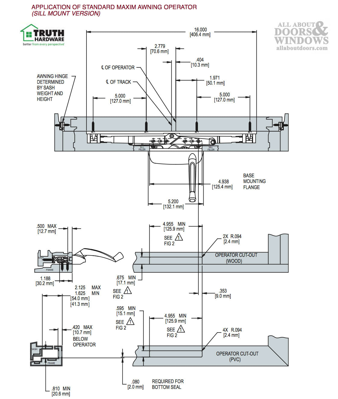 Truth 51.00.xx Maxim Awning Window Operator, Sill Mount - Chestnut Bronze - Truth 51.00.xx Maxim Awning Window Operator, Sill Mount - Chestnut Bronze