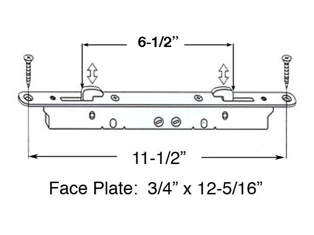 2-point Double Hook Sliding door lock, Mortise Latch Long 12-1/4 Face Plate - 2-point Double Hook Sliding door lock, Mortise Latch Long 12-1/4 Face Plate
