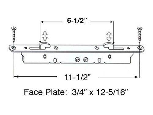 2-point Double Hook Sliding door lock, Mortise Latch Long 12-1/4 Face Plate - 2-point Double Hook Sliding door lock, Mortise Latch Long 12-1/4 Face Plate