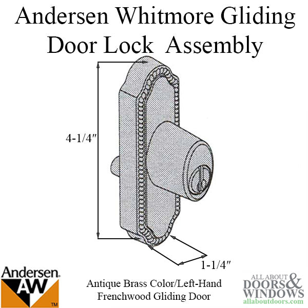 Andersen Frenchwood Gliding Door Keyed Lock - Left Hand - Antique Brass - Andersen Frenchwood Gliding Door Keyed Lock - Left Hand - Antique Brass