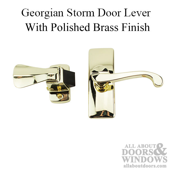 Georgian Lever and Storm Door Handle with Inside Push Handle Polished Brass Finish - Georgian Lever and Storm Door Handle with Inside Push Handle Polished Brass Finish