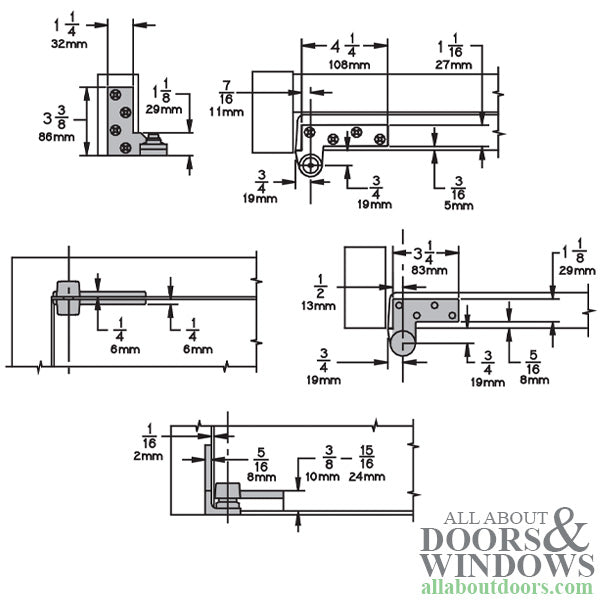 Ives 7212 Pivot Set, LH Top & Bottom 3/4