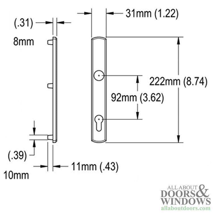 Hoppe M216N Dummy Backplate, Exterior with Square Hole - Satin Nickel - Hoppe M216N Dummy Backplate, Exterior with Square Hole - Satin Nickel