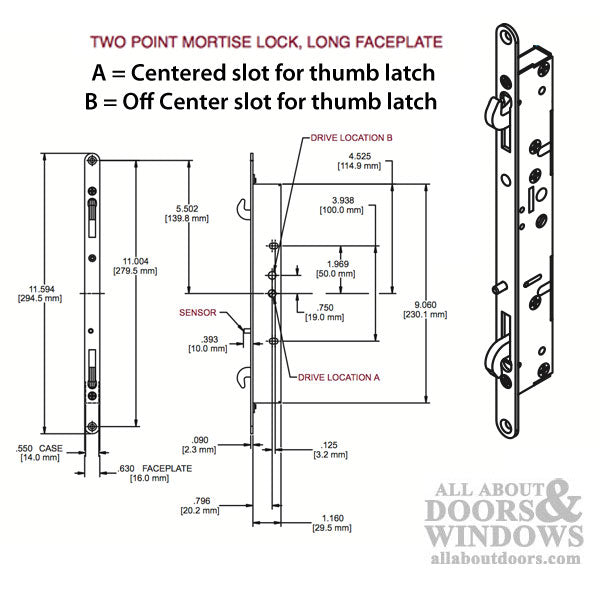 Multipoint Mortise Lock Off Center for Sliding door, Long Faceplate - Stainless Steel - Multipoint Mortise Lock Off Center for Sliding door, Long Faceplate - Stainless Steel