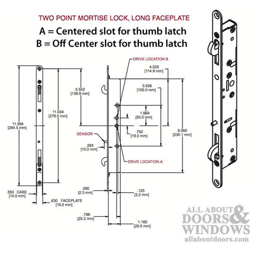 Multipoint Mortise Lock Off Center for Sliding door, Long Faceplate - Stainless Steel - Multipoint Mortise Lock Off Center for Sliding door, Long Faceplate - Stainless Steel