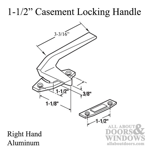 Locking Handle, 1-1/2 Inch Hole Centers, Right Hand - Aluminum - Locking Handle, 1-1/2 Inch Hole Centers, Right Hand - Aluminum