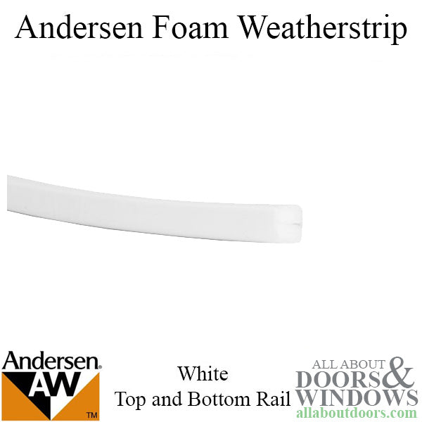 Andersen Weatherstrip, Narroline, Top and Bottom Rail Foam - White - Andersen Weatherstrip, Narroline, Top and Bottom Rail Foam - White