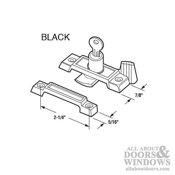 Sash/Cam Lock - Vinyl & Aluminum Sash Hardware, Diecast - Black (Keyed Alike or Differently) - Sash/Cam Lock - Vinyl & Aluminum Sash Hardware, Diecast - Black (Keyed Alike or Differently)