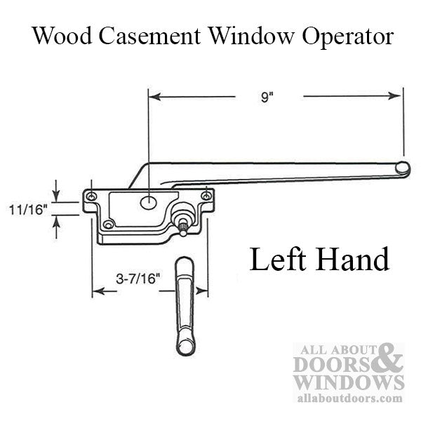 Casement Window Operator 9 Inch Arm Left Hand for Wood Windows - Casement Window Operator 9 Inch Arm Left Hand for Wood Windows
