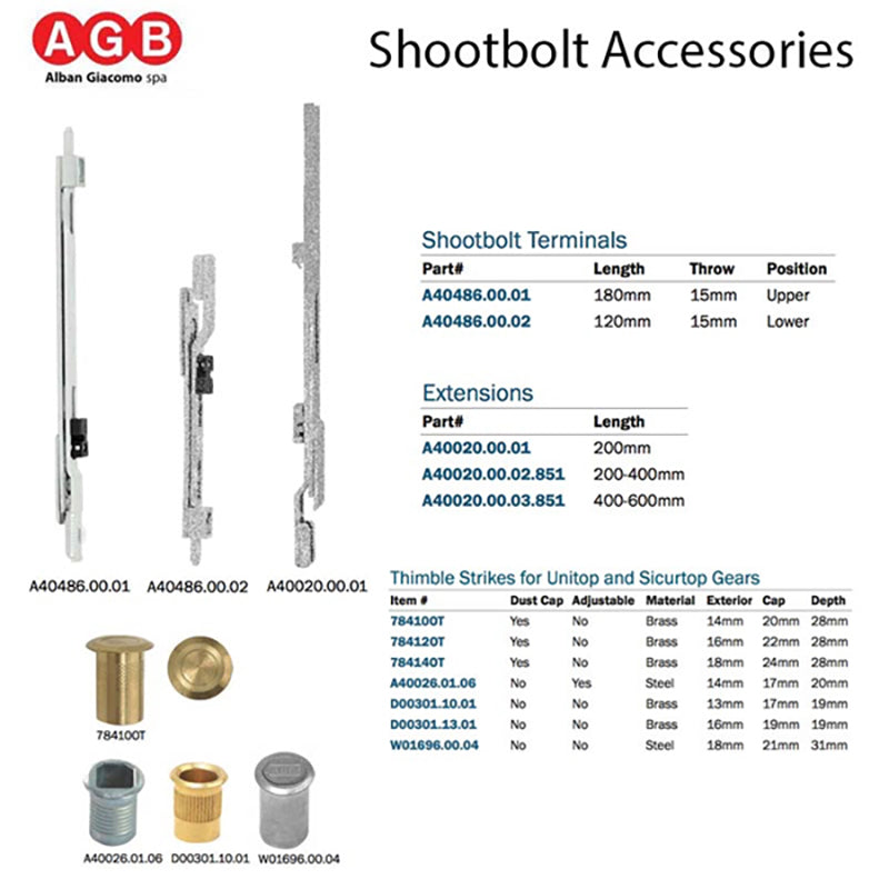 AGB Unitop Terminal Shootbolt, 180mm no cam - Silver - AGB Unitop Terminal Shootbolt, 180mm no cam - Silver