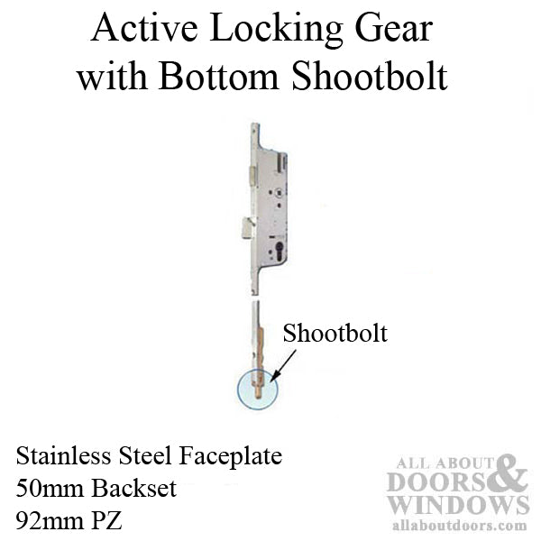 Cremona 50/92 Active Shootbolt, 3 Point lock,  G-U  Stainless Steel - Cremona 50/92 Active Shootbolt, 3 Point lock,  G-U  Stainless Steel