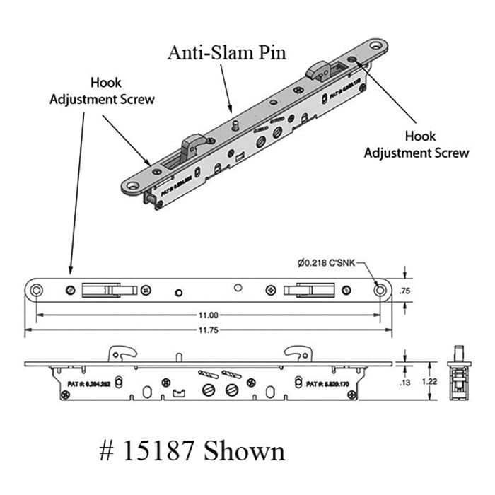 2-point Double Hook Sliding Door Lock 11-3/4