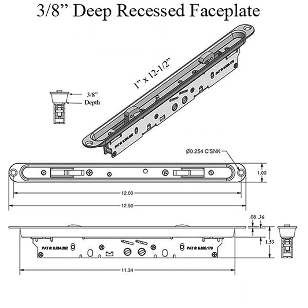 Double Hook Mortise Lock Sliding Patio Doors 3/8