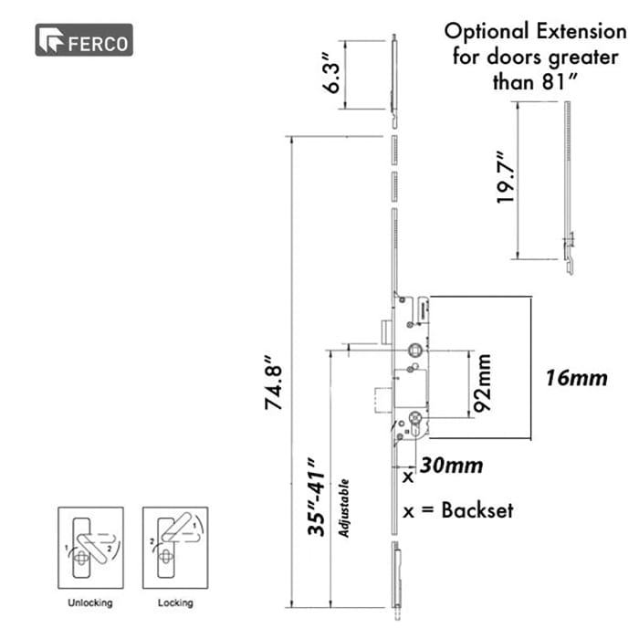16mm G-U Europa R2 30/92 Euro Active Two Roller Multipoint Lock Optional Shootbolts - 16mm G-U Europa R2 30/92 Euro Active Two Roller Multipoint Lock Optional Shootbolts