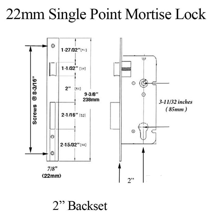 22mm Single Point Mortise Lock Only  50/85 - Choose Color - 22mm Single Point Mortise Lock Only  50/85 - Choose Color