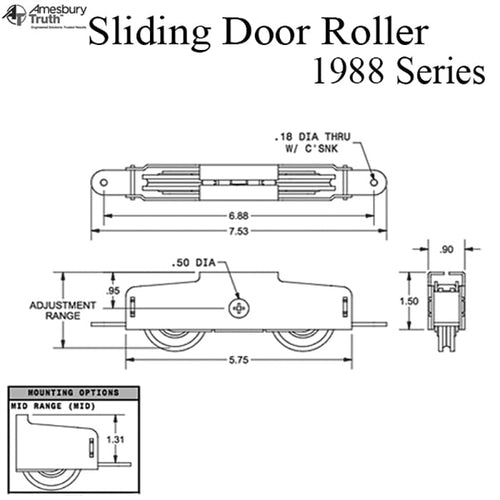 AmesburyTruth 1988 Series Tandem Roller for Sliding Patio Door - AmesburyTruth 1988 Series Tandem Roller for Sliding Patio Door
