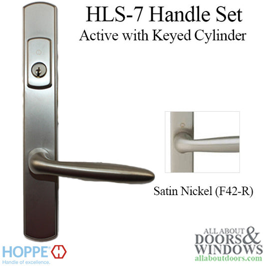 HOPPE HLS7 Handle Set with Verona Lever Keyed Active Satin Nickel
