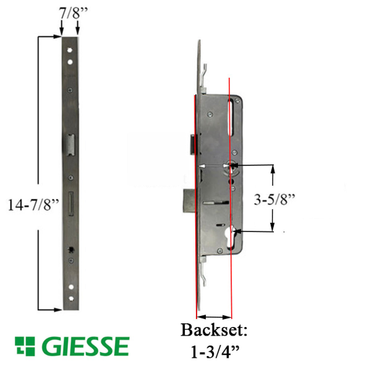 22mm Giesse 45mm Door Lock with Deadbolt 92mm PZ - 22mm Giesse 45mm Door Lock with Deadbolt 92mm PZ