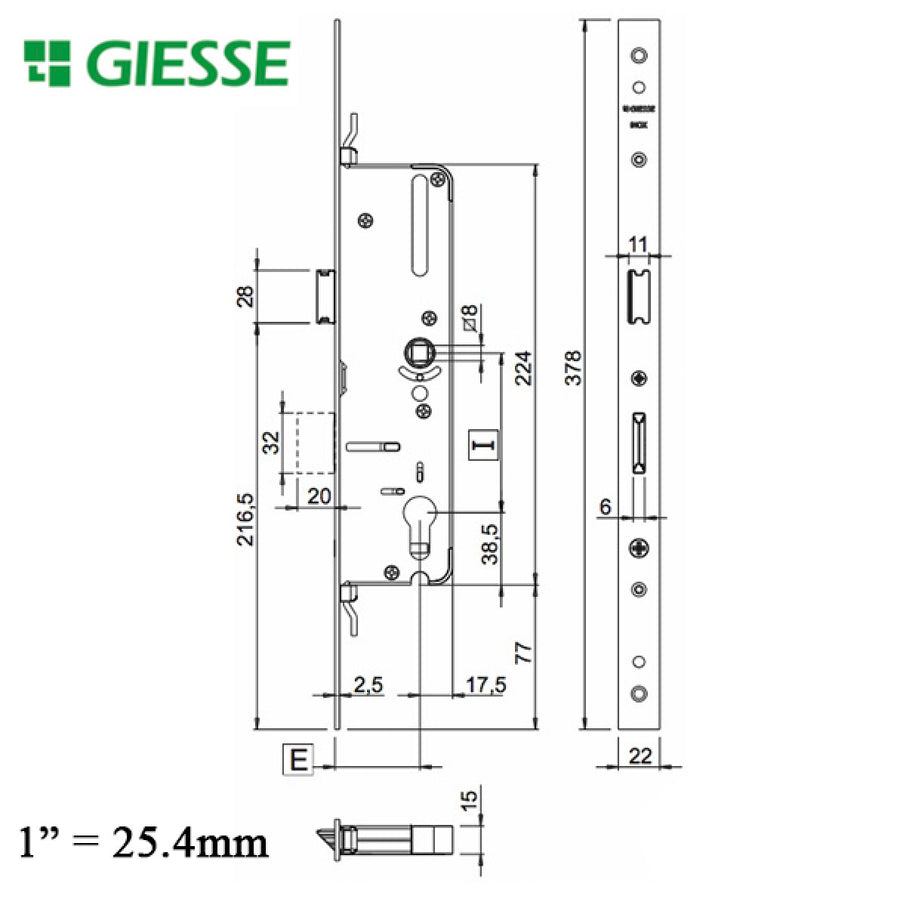 22mm Giesse 45mm Door Lock with Deadbolt 92mm PZ - 22mm Giesse 45mm Door Lock with Deadbolt 92mm PZ