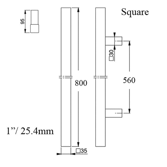 Hoppe Bar-Shaped Square Pull Handle, 31-1/2