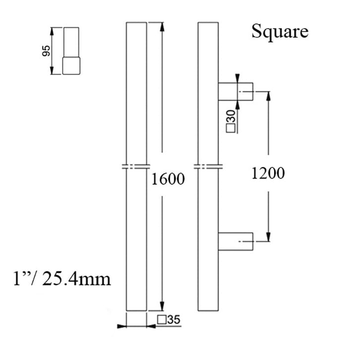 Hoppe Bar-Shaped Square Pull Handle, 63