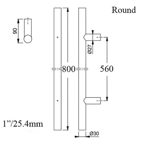 Hoppe Bar-Shaped Round Pull Handle, 31-1/2