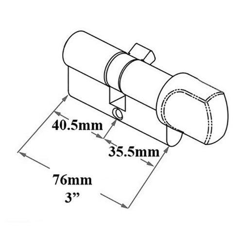 35.5/40.5 Hoppe 76mm Euro 90° Profile cylinder, small thumb turn - Stainless Steel - 35.5/40.5 Hoppe 76mm Euro 90° Profile cylinder, small thumb turn - Stainless Steel