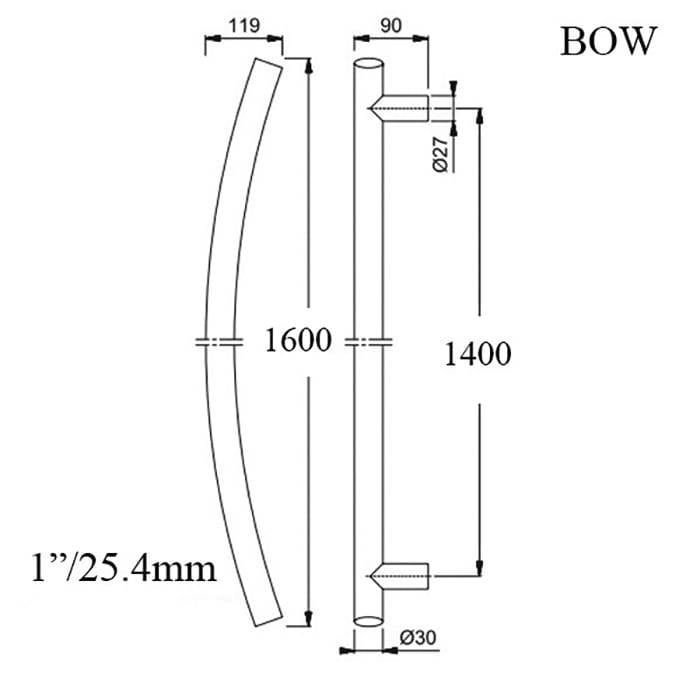 HOPPE Bow Shaped Round Pull Handle 63 Inch - HOPPE Bow Shaped Round Pull Handle 63 Inch