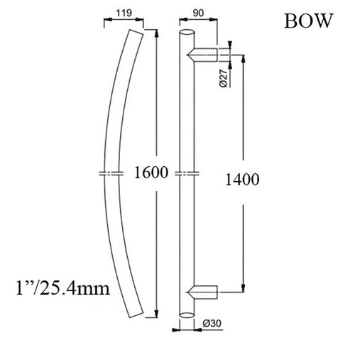 HOPPE Bow Shaped Round Pull Handle 63 Inch - HOPPE Bow Shaped Round Pull Handle 63 Inch