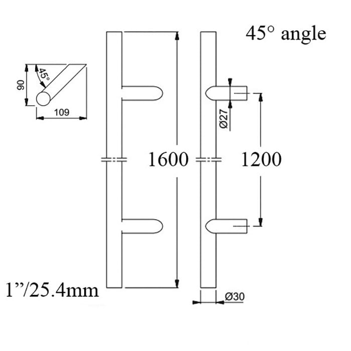 HOPPE Bar-Shaped Round 45 Degree Angle Pull Handle 63
