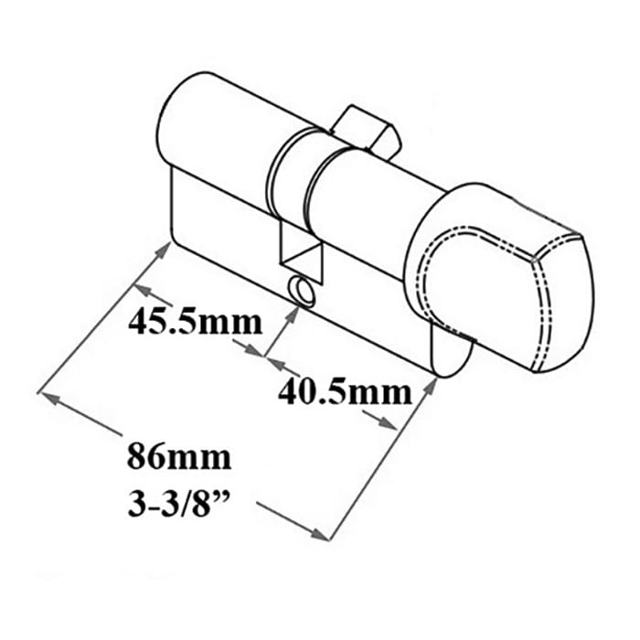 40.5/45.5 Hoppe 86mm  Euro 90° Profile cylinder, small thumb turn - Stainless Steel - 40.5/45.5 Hoppe 86mm  Euro 90° Profile cylinder, small thumb turn - Stainless Steel