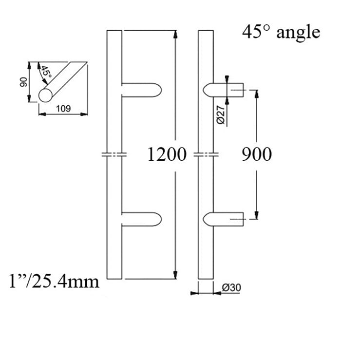 HOPPE Bar-Shaped Round 45 Degree Angle Pull Handle 47-1/4