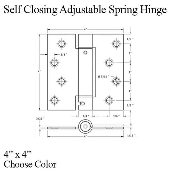 Spring Hinge 4 x 4 with Square Corners, Deltana Single Action - Choose Color - Spring Hinge 4 x 4 with Square Corners, Deltana Single Action - Choose Color