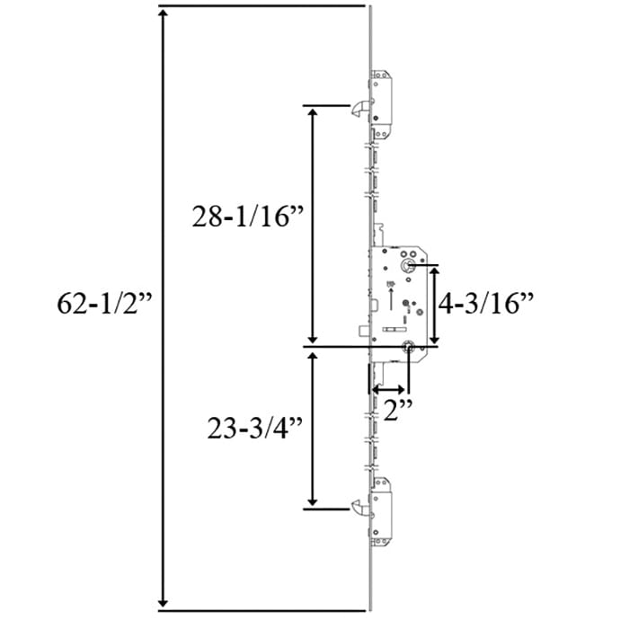Andersen 200 Series 3-point Lock, Universal, 62-1/2 Inch Faceplate Length - Andersen 200 Series 3-point Lock, Universal, 62-1/2 Inch Faceplate Length
