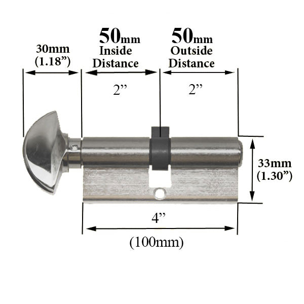 50/50mm Hoppe Euro Profile Cylinder 90° Turn C-Knob - 50/50mm Hoppe Euro Profile Cylinder 90° Turn C-Knob