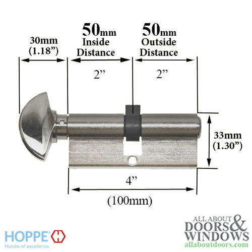 50/50mm Hoppe Euro Profile Cylinder 90° Turn C-Knob - 50/50mm Hoppe Euro Profile Cylinder 90° Turn C-Knob