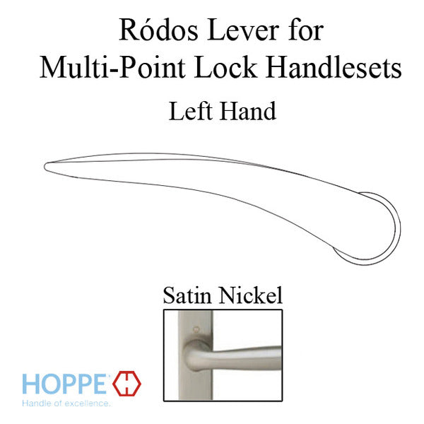 Ródos Lever Handle for Left Handed Multipoint Lock Handlesets - Satin Nickel - Ródos Lever Handle for Left Handed Multipoint Lock Handlesets - Satin Nickel