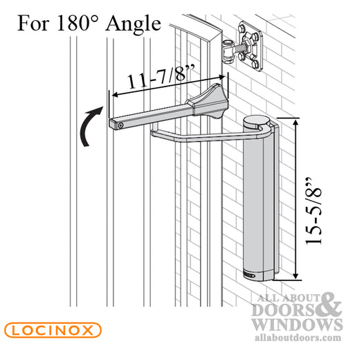 Locinox Wall-Mounted Verticlose-2 Hydraulic Gate Closer for Large Gates - Silver - Locinox Wall-Mounted Verticlose-2 Hydraulic Gate Closer for Large Gates - Silver