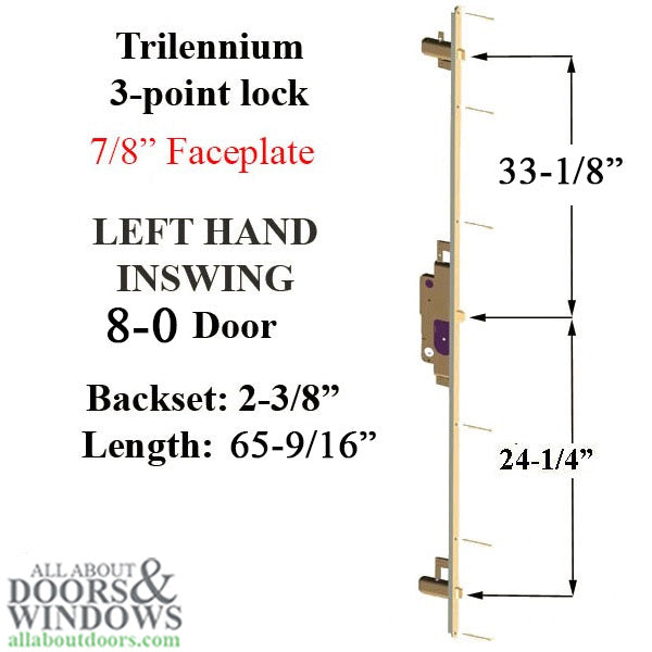 Trilennium 3070 Series Multipoint Lock for 8 Foot Doors Left Hand In Swing No Strike Plates - Trilennium 3070 Series Multipoint Lock for 8 Foot Doors Left Hand In Swing No Strike Plates
