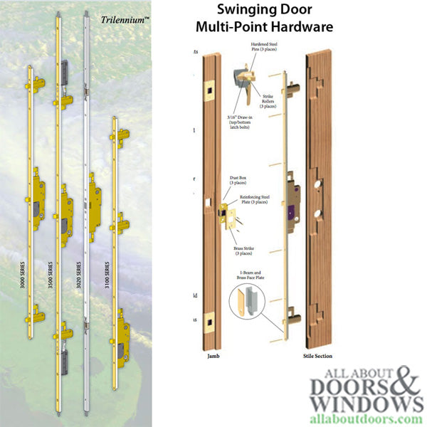 Trilennium 3070 Series Multipoint Lock for 8 Foot Doors Left Hand In Swing No Strike Plates - Trilennium 3070 Series Multipoint Lock for 8 Foot Doors Left Hand In Swing No Strike Plates