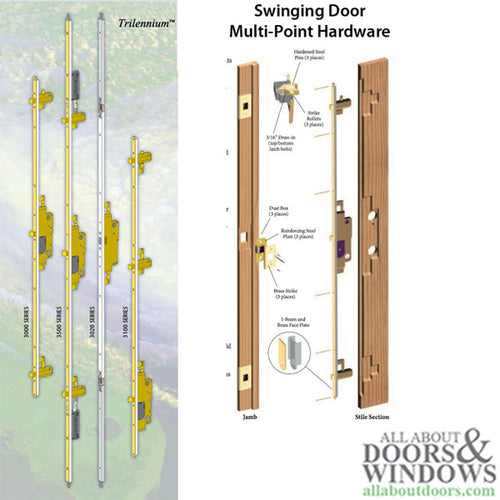 Trilennium 3070 Series Multipoint Lock for 8 Foot Doors Left Hand In Swing No Strike Plates - Trilennium 3070 Series Multipoint Lock for 8 Foot Doors Left Hand In Swing No Strike Plates