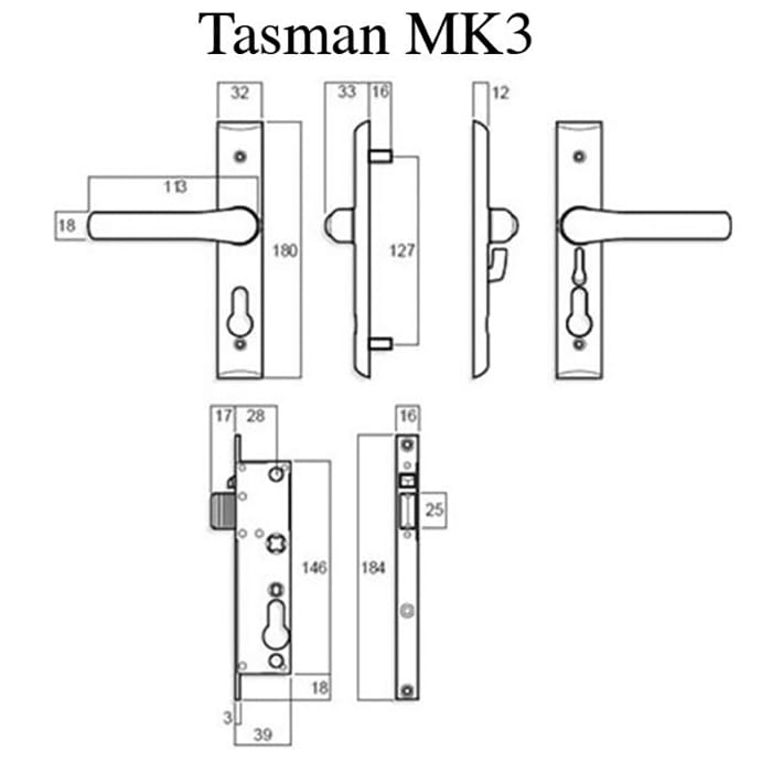 Whitco Tasman MK3 Escape Mortise Lock without Cylinder for Hinged Security Doors - Whitco Tasman MK3 Escape Mortise Lock without Cylinder for Hinged Security Doors