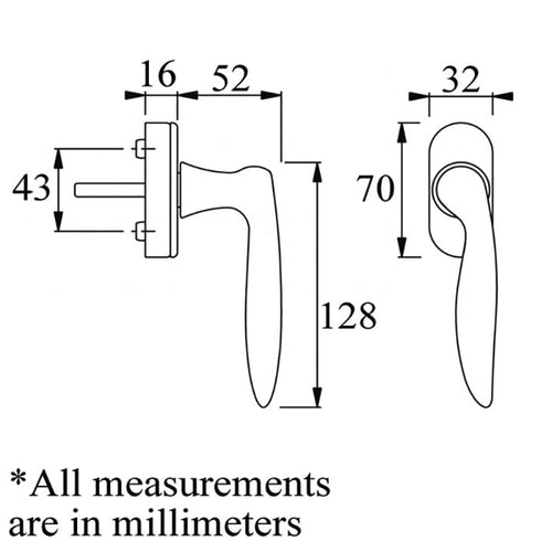 Toronto Handle for Tilt & Turn Windows - Solid Brass - Resista Satin Nickel, Left Hand - Toronto Handle for Tilt & Turn Windows - Solid Brass - Resista Satin Nickel, Left Hand