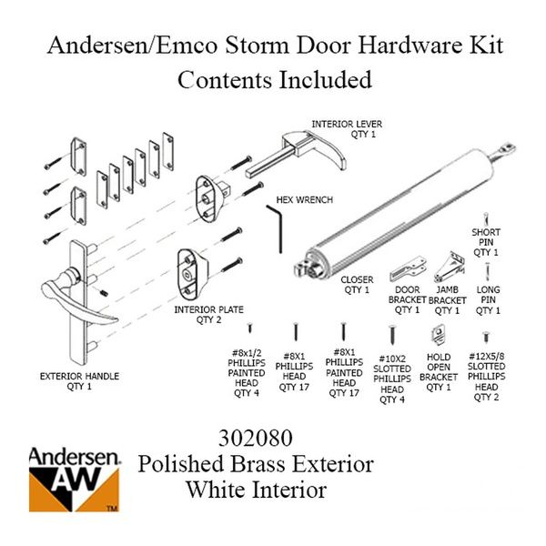 Andersen Storm Door Hardware Kit Brass Exterior White Interior - Andersen Storm Door Hardware Kit Brass Exterior White Interior