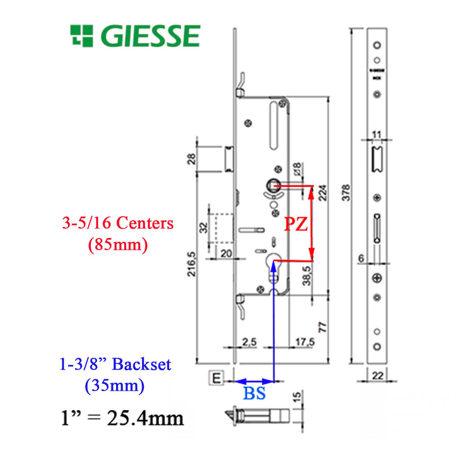 Giesse Door with Perimeter Lock 35mm backset, 85mm PZ - Giesse Door with Perimeter Lock 35mm backset, 85mm PZ