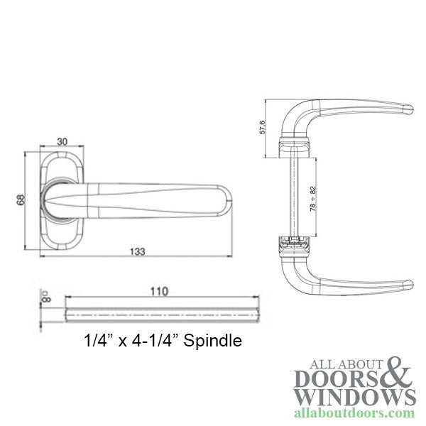 Giesse Prima Plus Balcony Handles, Interior / Exterior, Non Locking - Giesse Prima Plus Balcony Handles, Interior / Exterior, Non Locking