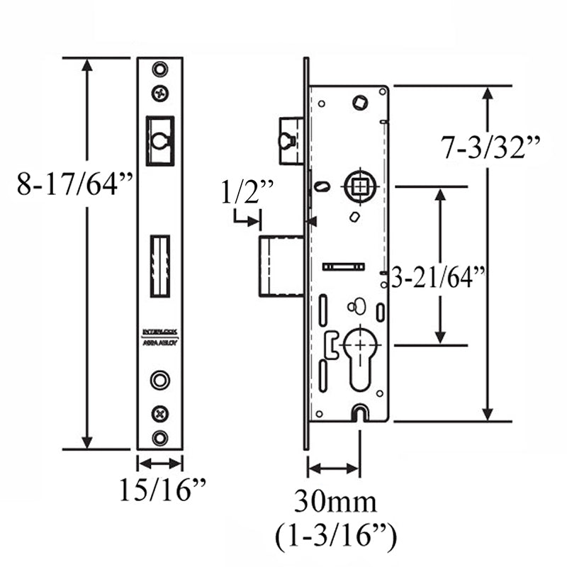 Interlock Optimum 30/85mm Lock Body, 2-Point - Stainless Steel - Interlock Optimum 30/85mm Lock Body, 2-Point - Stainless Steel