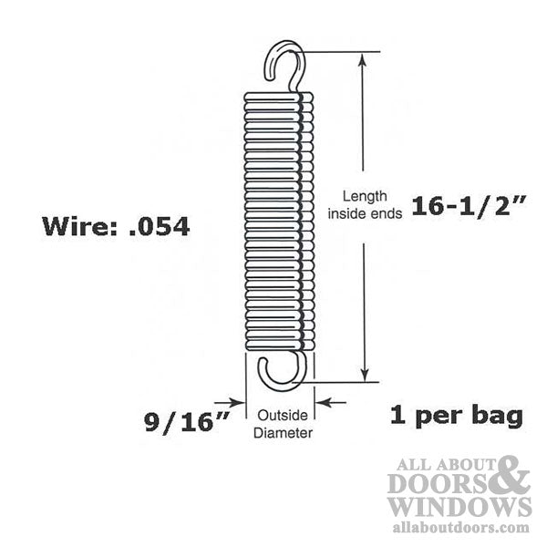 Extension Spring - 9/16 In Dia X 16-1/2 In Long - .054 Wire - Extension Spring - 9/16 In Dia X 16-1/2 In Long - .054 Wire