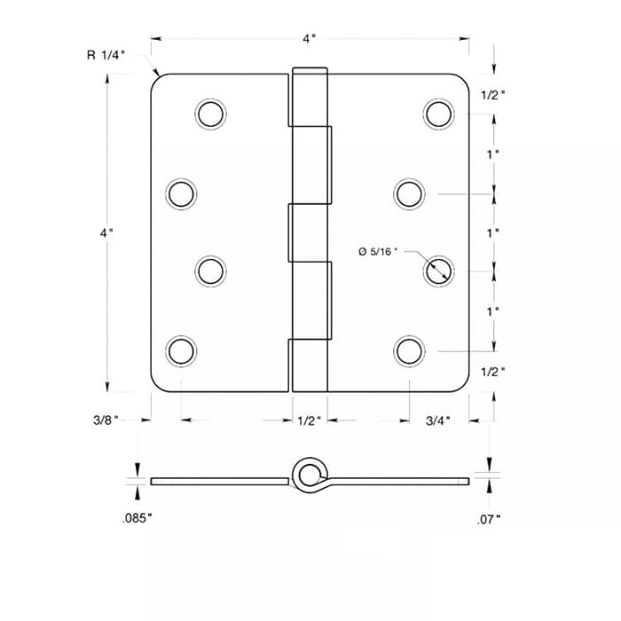 4 x 4 x 1/4 Radius Steel Hinge Residential, Pair, Choose Color - 4 x 4 x 1/4 Radius Steel Hinge Residential, Pair, Choose Color