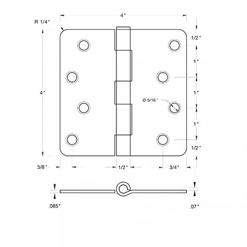 4 x 4 x 1/4 Radius Steel Hinge Residential, Pair, Choose Color - 4 x 4 x 1/4 Radius Steel Hinge Residential, Pair, Choose Color